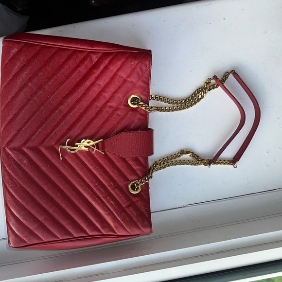 Saint Laurent Large Red “Cassandre” Tote  & Matching Wallet - Picture 4 of 16